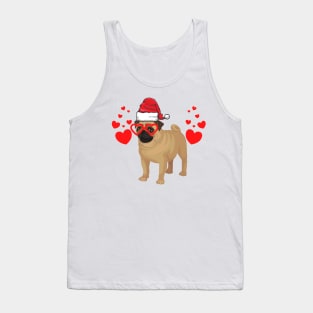 Santa Hat-Wearing Pug Dog Funny Christmas Holiday Tank Top